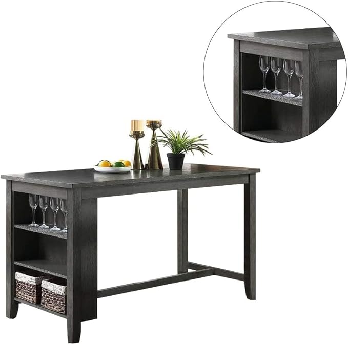 NicBex 60Inch Rectangular Dining Table,Counter Height Kitchen Table with Solid Wood Tabletop and Storage Shelves for 4 to 6,Dining Room Table for Kitchen,Small Space,Dining Living Room,Easy Clean,Gray - LeafyLoom