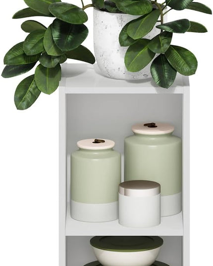 Furinno Fulda 2-Tier Space Saving Storage Shelf Bookcase, 10-Inch Width, White - LeafyLoom