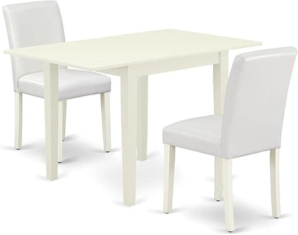 East West Furniture 1NDAB3-LWH-64 3 Piece Kitchen Set Contains a Rectangle Room Table with Dropleaf and 2 White Faux Leather Parsons Dining Chairs, 30x48 Inch - LeafyLoom