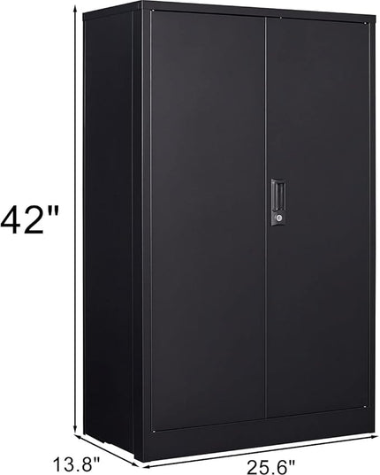 41.97" Metal Storage Doors and Adjustable Shelf,Folding Filing Cabinets w/Solid Steel Tube Locking Shaft,for Home Office,School,Garage,Black - LeafyLoom