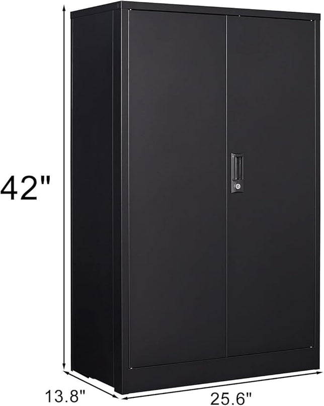 41.97" Metal Storage Doors and Adjustable Shelf,Folding Filing Cabinets w/Solid Steel Tube Locking Shaft,for Home Office,School,Garage,Black - LeafyLoom