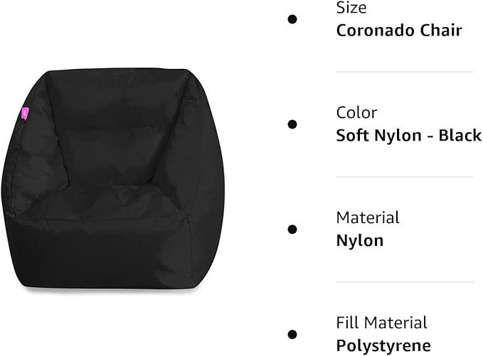 Posh Creations Structured Comfy Seat for Playrooms and Bedrooms, Large Bean Bag Chair, Coronado Chair, Black - LeafyLoom