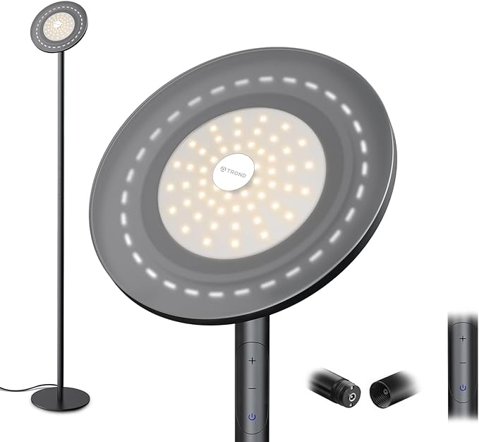 TROND Floor Lamp, 5000LM Super Bright Sky LED Modern Torchiere Standing Lamp, 3000K Warm White Light, 5-Level Dimmable, Modular 71 in Tall Pole Light, 30-Minute Timer for Living Room, Bed Room - LeafyLoom