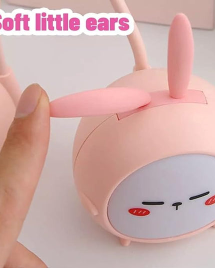 Portable LED Desk Lamp with Night Light Cute Bunny Foldable USB Charge Reading Light for Bedroom Kids Bedside Study (Pink) - LeafyLoom