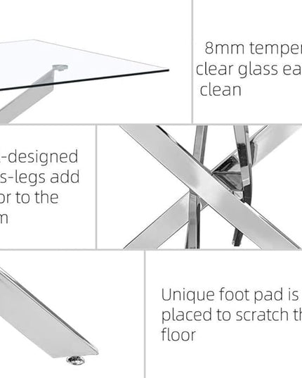 Tempered Glass Dining Table with Chromed Legs,47" Modern Rectangular Kitchen Table for Dining Room Kitchen,Sliver - LeafyLoom