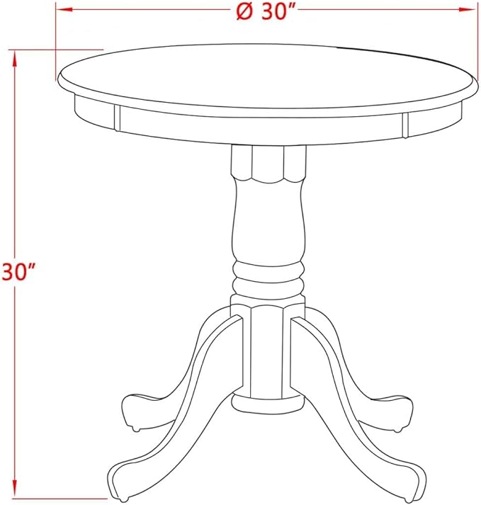 East West Furniture EMT-OAK-TP Eden Dining Room Table - a Round kitchen Table Top with Pedestal Base, 30x30 Inch, Oak - LeafyLoom
