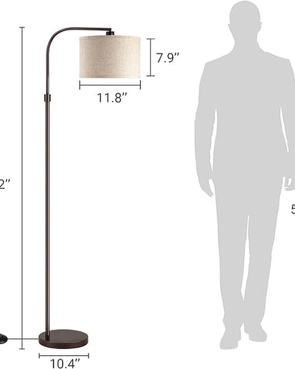 EDISHINE Arched Floor Lamps for Living Room, Standing Tall Arc Lamp with Adjustable Linen Shade, Minimalist Reading Light for Corner, Over Couch Arched Lamp for Bedroom, Office, Kids Room, Bronze - LeafyLoom