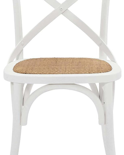 Modway Gear Rustic Modern Farmhouse Elm Wood Rattan Four Dining Chairs in White - LeafyLoom