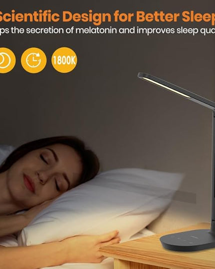 LASTAR Desk Lamp, Dimmable Eye-Protecting Table Lamps with Night Light, USB Charging Port, 4 Color Temperature Modes, 5 Brightness Levels, 1H Timer, Touch Control for Home Office Bedroom - LeafyLoom