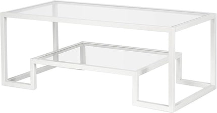 Henn&Hart 45" Wide Rectangular Coffee Table in White, Modern coffee tables for living room, studio apartment essentials - LeafyLoom