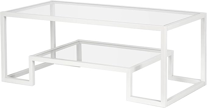 Henn&Hart 45" Wide Rectangular Coffee Table in White, Modern coffee tables for living room, studio apartment essentials - LeafyLoom
