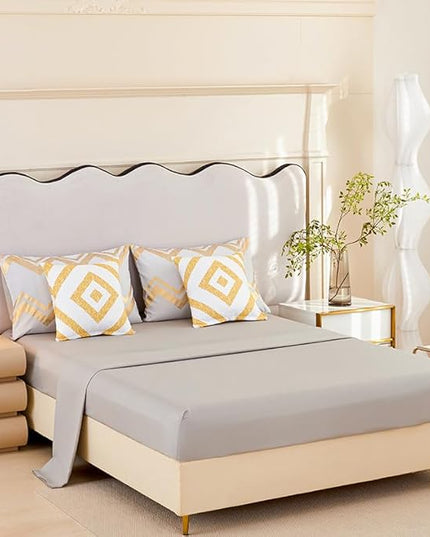 7PCS Gold and Grey Comforter Set,Gray Comforter Set Queen Size,Metallic Blush and Grey Bedding Set Queen,Bed in A Bag Queen for Teen Girls Women,Bedroom Decoration Queen 7Pcs - LeafyLoom