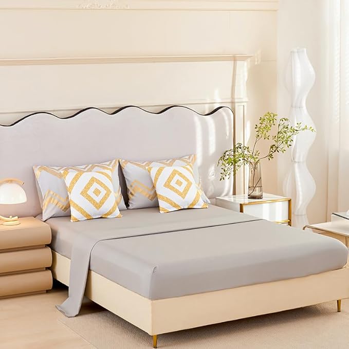 7PCS Gold and Grey Comforter Set,Grey Bedding Set Full Size,Metallic Blush and Grey Bedding Set Full,Bed in A Bag Full Comforter for Teen Girls Women,Bedroom Decoration Full 7Pcs - LeafyLoom