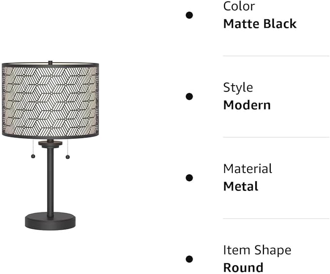 Inlight 23" High Double Shade Pull Chain Modern Table Lamp, Black Metal Frame and White Fabric Shade, Bulb Not Included, IN-0807-2-BK - LeafyLoom