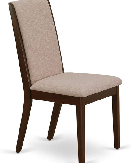 East West Furniture NDLA3-MAH-04 Norden 3 Piece Dining Set Contains a Rectangle Kitchen Table with Dropleaf and 2 Light Tan Linen Fabric Upholstered Chairs, 30x48 Inch, Mahogany - LeafyLoom