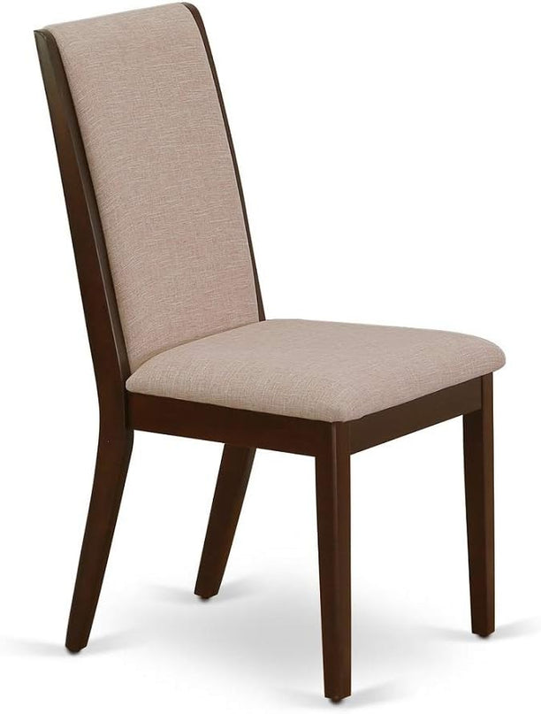 East West Furniture NDLA3-MAH-04 Norden 3 Piece Dining Set Contains a Rectangle Kitchen Table with Dropleaf and 2 Light Tan Linen Fabric Upholstered Chairs, 30x48 Inch, Mahogany - LeafyLoom