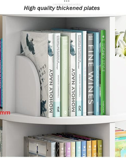 Arcwares Rotating Bookshelf, 4 Tier 360° Revolving Bookcase Corner PVC Wood-Plastic Board Bookcase, Stackable Bookshelf Organizer, Display Cabinet for Office Home Living Room - LeafyLoom
