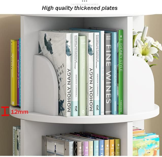 Arcwares Rotating Bookshelf, 4 Tier 360° Revolving Bookcase Corner PVC Wood-Plastic Board Bookcase, Stackable Bookshelf Organizer, Display Cabinet for Office Home Living Room - LeafyLoom