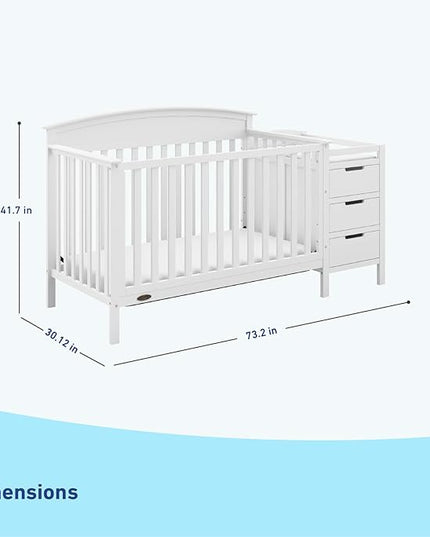 Graco Benton 4-in-1 Convertible Crib and Changer (White) – Crib and Changing Table Combo, Includes Water-Resistant Changing Pad, 3 Drawers, Converts to Toddler Bed, Daybed and Full-Size Bed - LeafyLoom