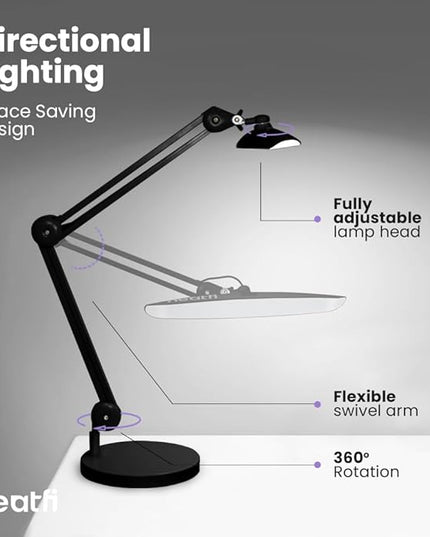 Neatfi XL 2,200 Lumens LED Task Lamp, 24W Super Bright Desk Lamp, 117 Pcs SMD LED, 4 Level Brightness, Dimmable, Task LED Light for Home, Office, Workbench (Non-CCT with Base, Black) - LeafyLoom