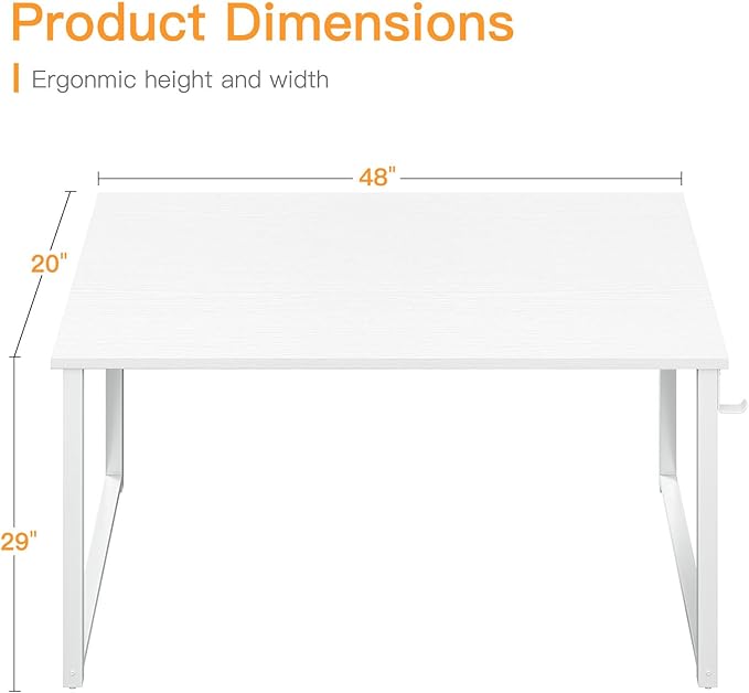 Coleshome 48 Inch Computer Desk, Modern Simple Style Desk for Home Office, Study Student Writing Desk, White - LeafyLoom