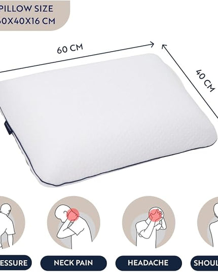 English Home Memory Foam Pillow, Breathable Height Adjustable Orthopedic Pillow, Cervical Pillow for Neck Pain, Machine Washable Side Sleeper Pillow, Neck Pillow, Hard, 16"x 24"x6" inch White - LeafyLoom
