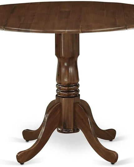 East West Furniture DMT-AWA-TP Dublin Kitchen Dining Table - a Round Wooden Table Top with Dropleaf & Pedestal Base, 42x42 Inch, Walnut - LeafyLoom