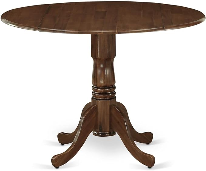 East West Furniture DMT-AWA-TP Dublin Kitchen Dining Table - a Round Wooden Table Top with Dropleaf & Pedestal Base, 42x42 Inch, Walnut - LeafyLoom