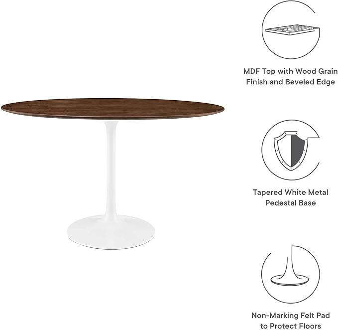 Modway Lippa 48" Mid-Century Modern Dining Table with Oval Top in Walnut - LeafyLoom