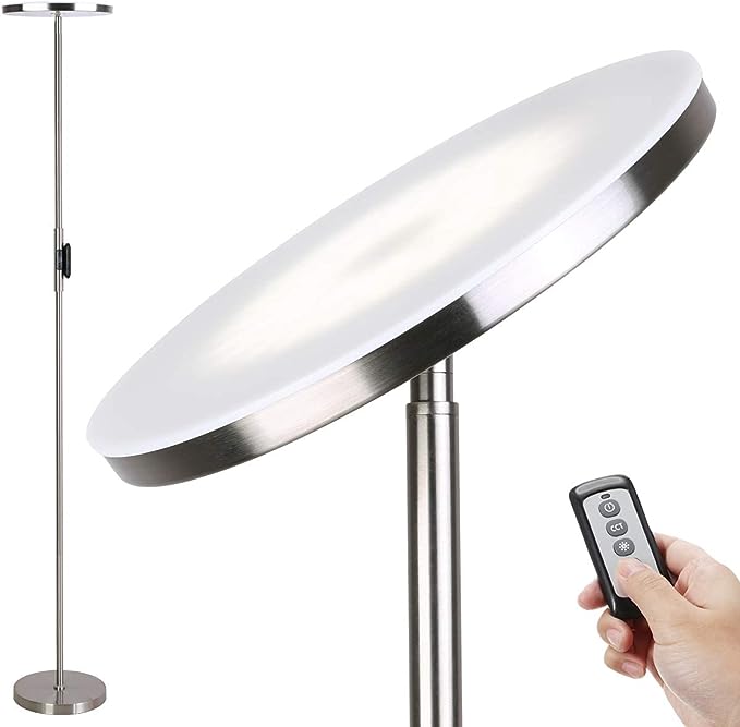 Floor Lamp,30W/2400LM Sky LED Modern Torchiere 3 Color Temperatures Super Bright Floor Lamps-Tall Standing Pole Light with Remote & Touch Control for Living Room,Bed Room,Office (Brushed Nickel) - LeafyLoom