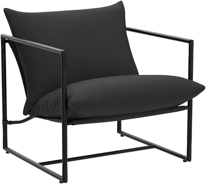 ZINUS Aidan Sling Accent Chair / Metal Framed Armchair with Shredded Foam Cushioning, Black - LeafyLoom
