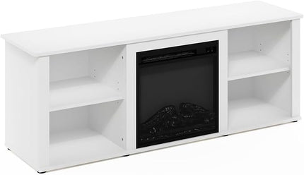 Furinno Classic 60 Inch TV Stand with Fireplace, Solid White - LeafyLoom