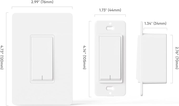 TREATLIFE Smart Light Switch Single Pole Works with Alexa, Google Home and SmartThings, 2.4GHz WiFi Timer Smart Switch, Neutral Wire Required, No Hub Required, FCC Listed, 4 Pack TREATLIFE
