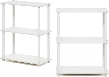 Furinno Turn-N-Tube 3-Tier Compact Multipurpose Shelf Display Rack, White/White, Set of 2 - LeafyLoom