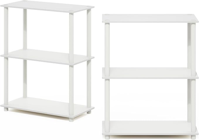 Furinno Turn-N-Tube 3-Tier Compact Multipurpose Shelf Display Rack, White/White, Set of 2 - LeafyLoom