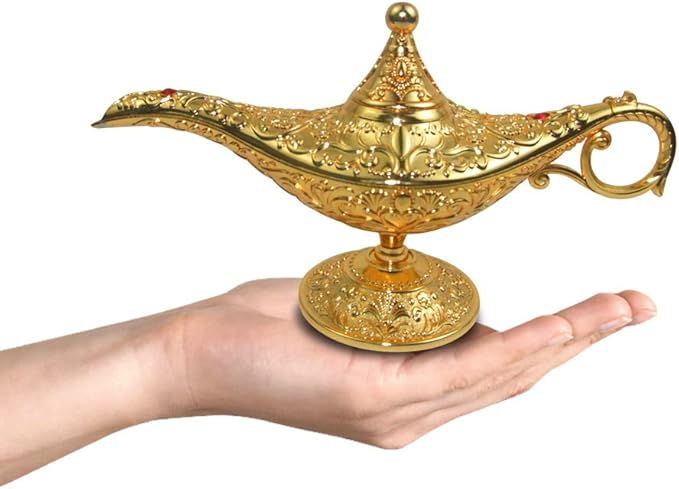 Vintage Legend Aladdin Lamp Magic Genie Wishing Light,Collectable Rare Classic Arabian Costume Props Lamp Tabletop Decor Crafts for Home/Wedding Decoration (Gold) - LeafyLoom