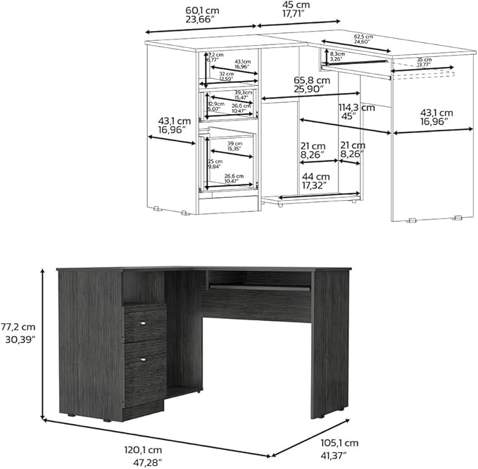 NicBex Kimberly-DW-00198-LWJ Home Office Desks, 47.2"x41.3"x30.4", Smokey Oak - LeafyLoom