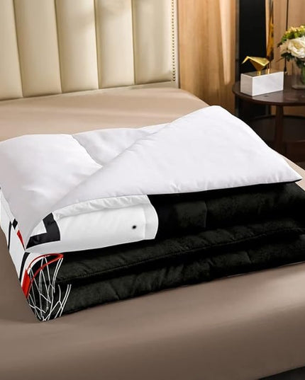 Erosebridal Boys Black Basketball Bedding Set Queen Kids Sports Comforter Set Teen Basketball Hoop Down Comforter Soft Lightweight Quilted Duvet 3 Pcs Basketball Lovers Bedroom Decor - LeafyLoom