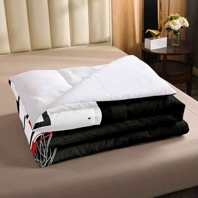Erosebridal Boys Black Basketball Bedding Set Twin Kids Sports Comforter Set Teen Basketball Hoop Down Comforter Soft Lightweight Quilted Duvet 2 Pcs Basketball Lovers Bedroom Decor - LeafyLoom