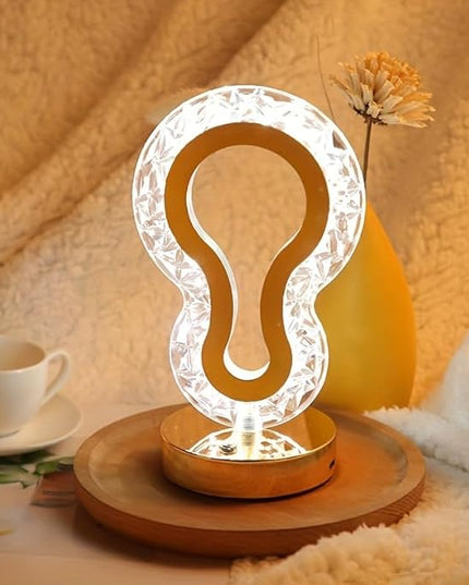 Cordless Moon Crystal Table Lamp,3-Color Touch Control, Rechargeable Battery - Ideal Bedside Lamp for Bedroom Nightstand (Gold-03) - LeafyLoom
