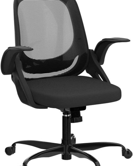 Home Office Chair Work Desk Chair Comfort Ergonomic Swivel Computer Chair, Breathable Mesh Desk Chair, Lumbar Support Task Chair with Wheels and Flip-up Arms and Adjustable Height - LeafyLoom