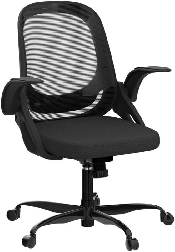 Home Office Chair Work Desk Chair Comfort Ergonomic Swivel Computer Chair, Breathable Mesh Desk Chair, Lumbar Support Task Chair with Wheels and Flip-up Arms and Adjustable Height - LeafyLoom