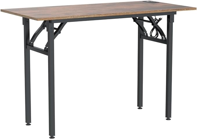 Frylr Foldable Desk 31.5'',Small Desks for Small Spaces with Power Outlet and USB Ports Charging Station,folding computer desk,Home Office Collapsible Desk,Stable Metal Frame,Rustic Brown - LeafyLoom