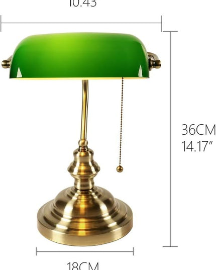 Newrays Glass Bankers Desk Lamp with Pull Chain Switch Plug in Fixture (Green) - LeafyLoom
