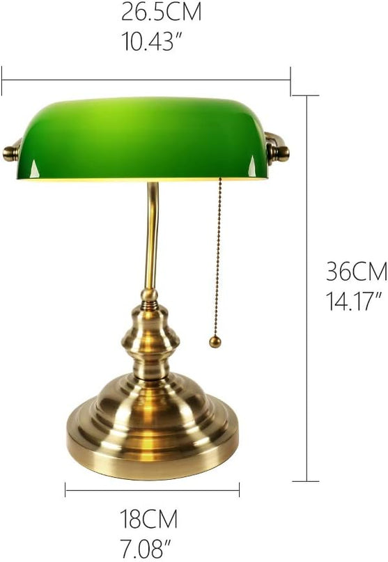 Newrays Glass Bankers Desk Lamp with Pull Chain Switch Plug in Fixture (Green) - LeafyLoom