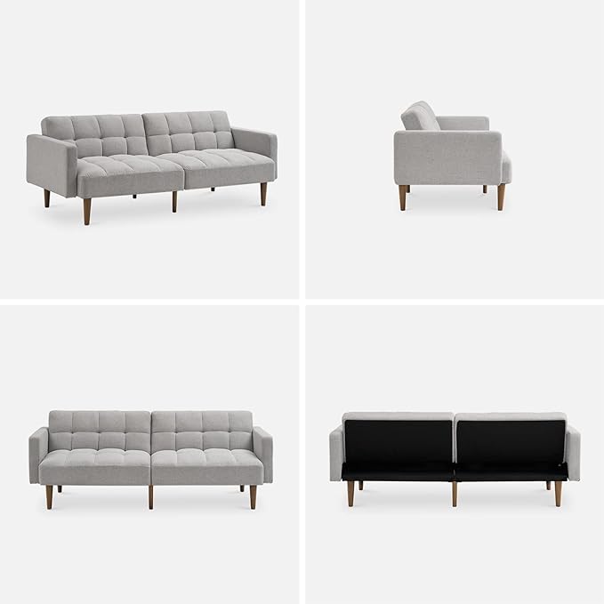 mopio Aaron Couch, Small Sofa, Futon, Sofa Bed, Sleeper Sofa, Loveseat, Mid Century Modern Futon Couch, Sofa Cama, Couches for Living Room, Bedroom (Light Gray, Fabric) - LeafyLoom