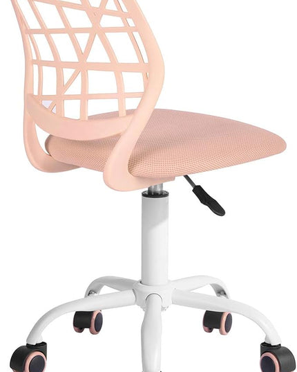 FurnitureR Desk Chair Armless Home Office Task Chair with Mesh Padded Cushion Swivel Study Chair with Rolling Wheels for Teens Child Kids Girls，Pink Plica - LeafyLoom