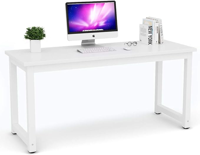 Tribesigns Computer Desk, 63 inch Large Office Desk Computer Table Study Writing Desk for Home Office, White - LeafyLoom