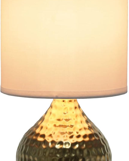 Simple Designs LT2073-GDW Mini Hammered Texture Gold Drip Table Lamp with White Shade - LeafyLoom