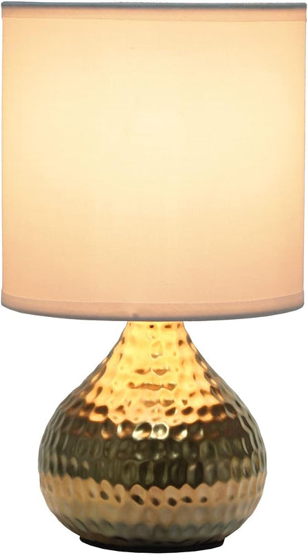 Simple Designs LT2073-GDW Mini Hammered Texture Gold Drip Table Lamp with White Shade - LeafyLoom